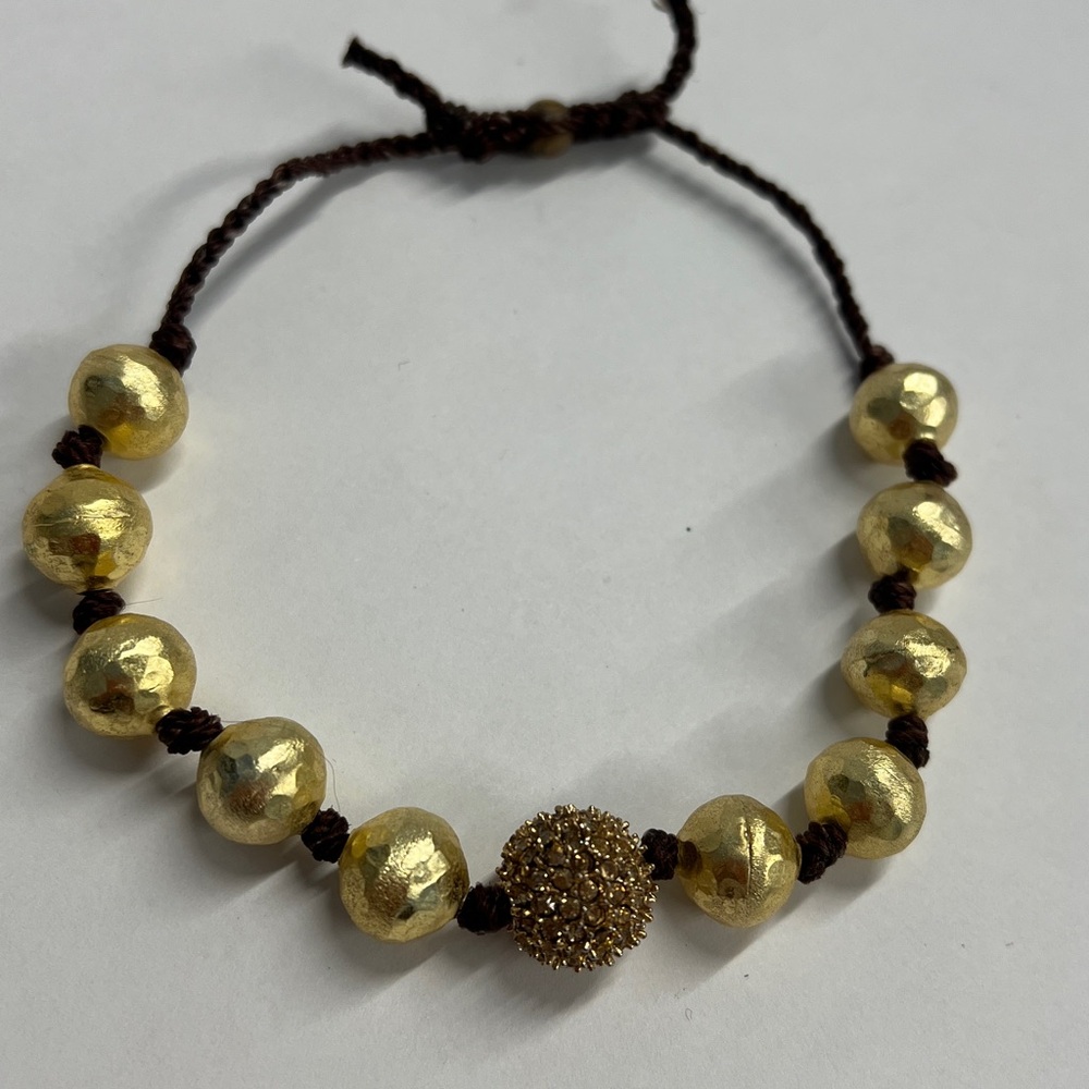 Goldtone Hammered Hematite Macrame Adjustable Bra… - image 2